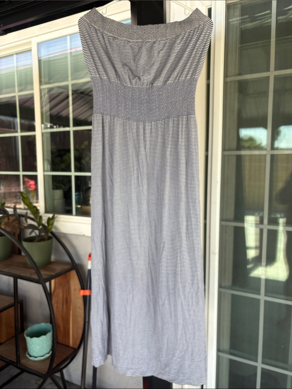 Striped Strapless Maxi Dress in Gray by